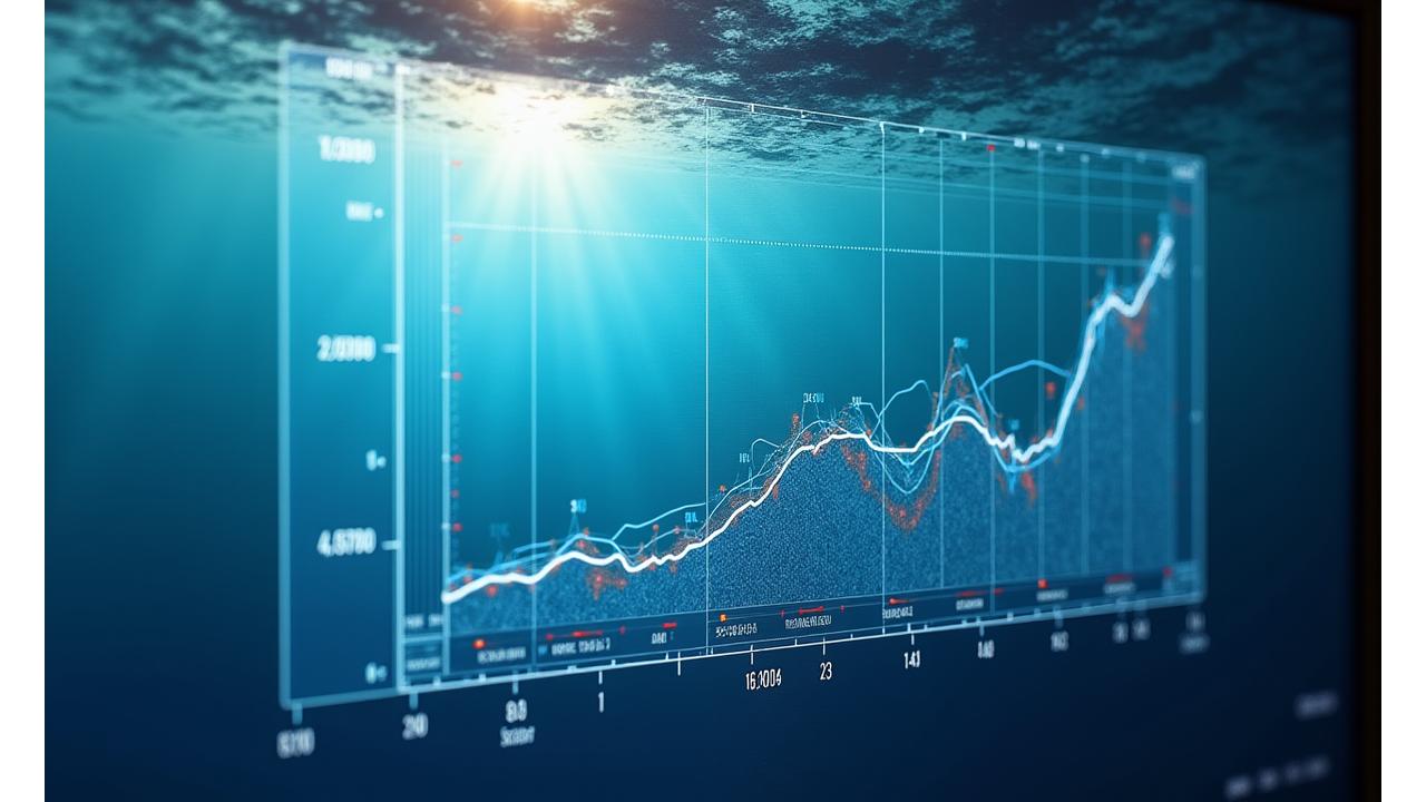 Gráfico interativo visualizando correlações entre temperatura da água e dados de captura de peixes em tempo real.
