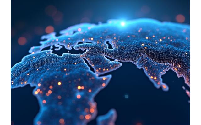 Visualização 3D de modelos matemáticos complexos sobre um mapa do oceano, representando a predição de preços